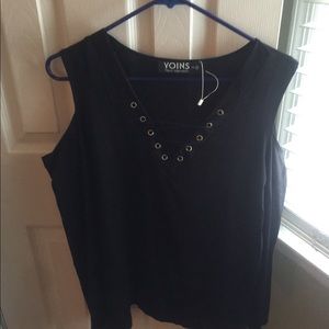 Yoins black cold shoulder spandex top size large